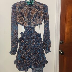 Geometric Patterned Long Sleeve Dress